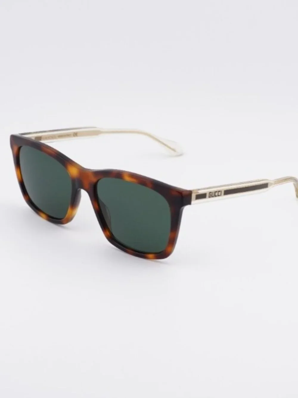 Gucci GG0558S 003 Sunglasses Havana Rectangle Frame, Green Lenses